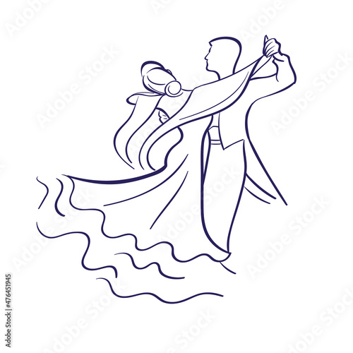 Dancing couple isolated on white. Classical dance. Waltz. Vector illustration.