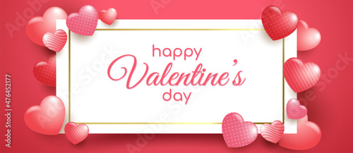 Realistic valentine's day background with white notes and multiple 3d hearts decoration