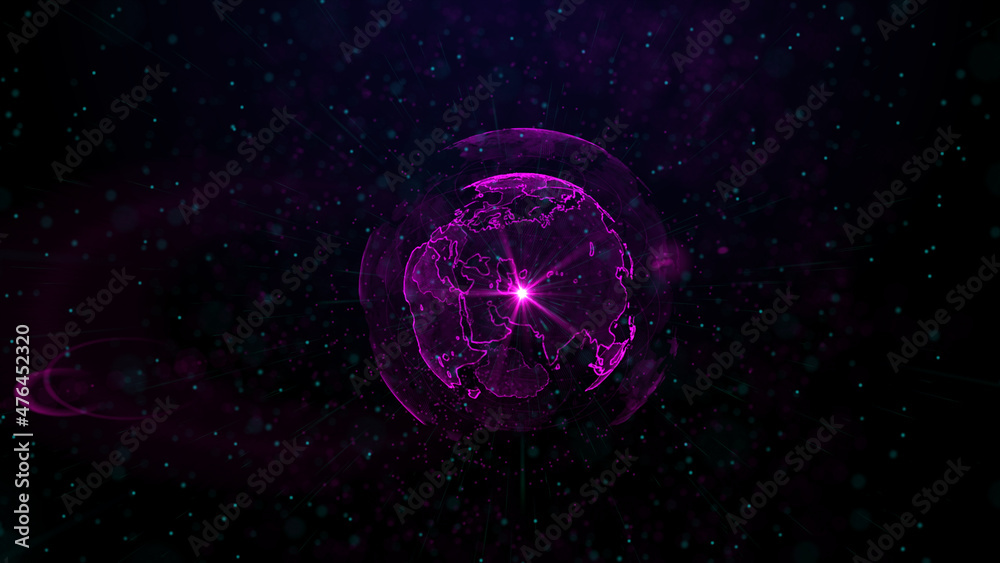 Obraz premium Digital purple planet of Earth, 3D animation