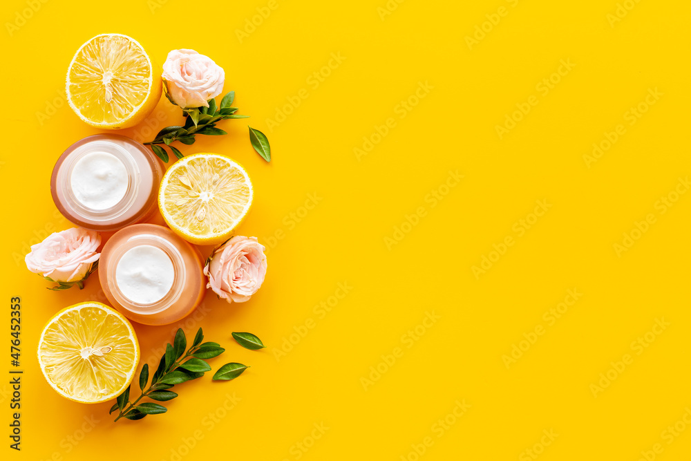Beauty treatment with skin herbal cosmetic cream. Top view Beauty treatment with skin herbal cosmetic cream. Top view
