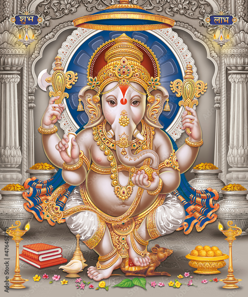 Lord Ganesha with colorful background wallpaper , God Ganesha poster design  for wallpaper Stock Illustration | Adobe Stock
