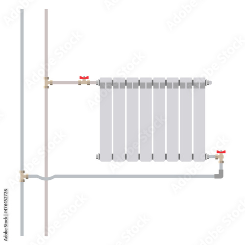 The heating battery connection diagram is two-pipe. Vector illustration.