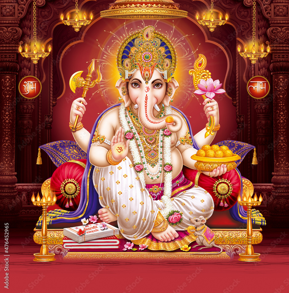 Lord Ganesha with colorful background wallpaper , God Ganesha poster design  for wallpaper Stock Photo | Adobe Stock