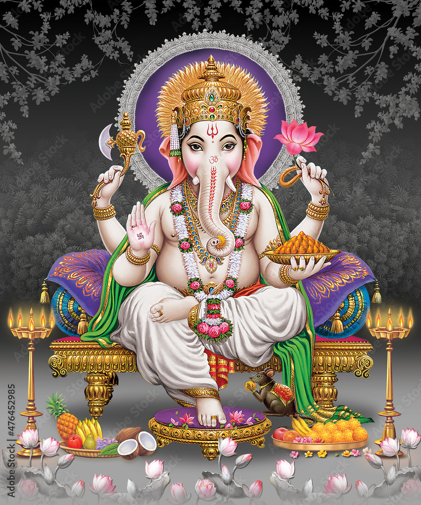 Lord Ganesha with colorful background wallpaper , God Ganesha poster design  for wallpaper Stock Illustration | Adobe Stock