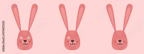 Head with expression of emotions of a funny bunny in cartoon style isolated on a colored background.