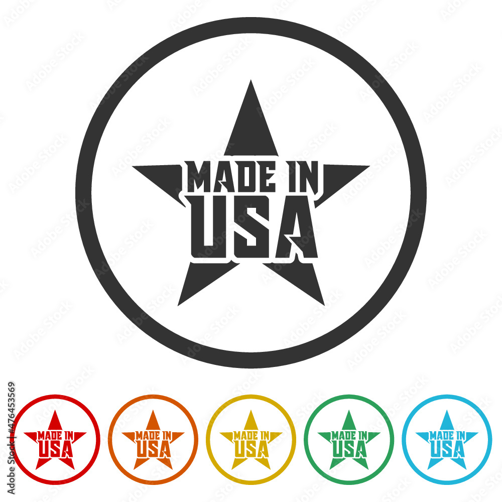 Made in USA label isolated on white background, color set Made in USA label isolated on white background, color set