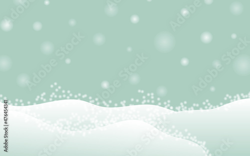 Winter background. Snow falls and creates drifts. New year card with copy space. The poster is blue with white snowflakes. Festive Christmas banner. 