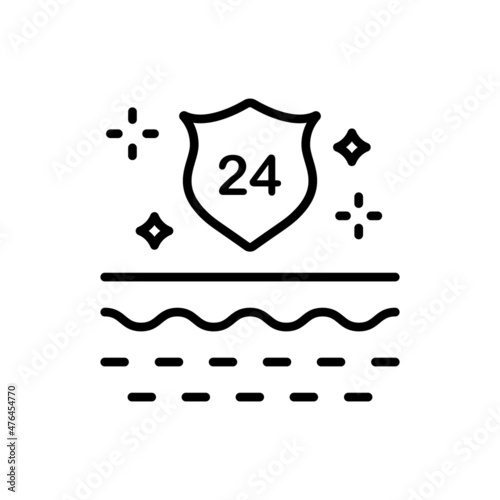 Skin Protect 24h Line Icon. Every 24 Hours Barrier Safety for Skin Linear Pictogram. Skin Layer and Shield 24 Hours Protection Concept Outline Icon. Editable Stroke. Isolated Vector Illustration