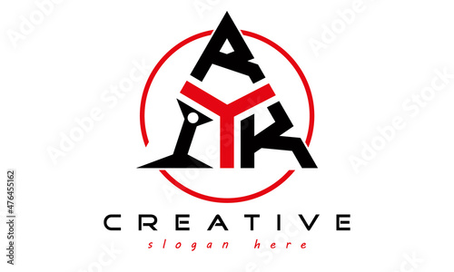 triangle badge with circle IRK letter logo design vector, business logo, icon shape logo, stylish logo template
