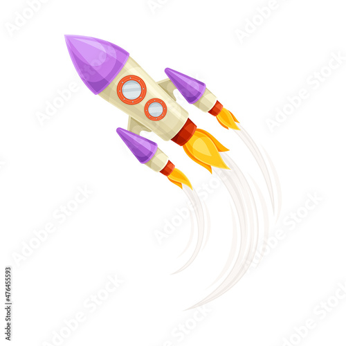 Rocket as Spacecraft with Engine Exhaust Flying in Space Vector Illustration