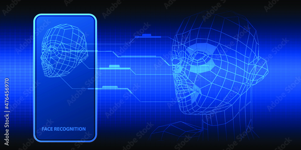 Obraz premium Vector illustrations of facial recongnition matching a human face from a digital image and face perception.