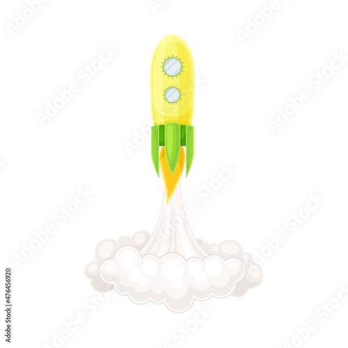 Yellow Rocket as Spacecraft with Engine Exhaust Launching in Space Vector Illustration