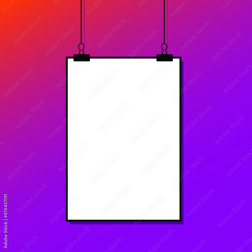 Paper poster with black frame on grey wall. Blank A4 format on the gray background. Vector illustration Paper poster with black frame on grey wall. Blank A4 format on the gray background. Vector illustration