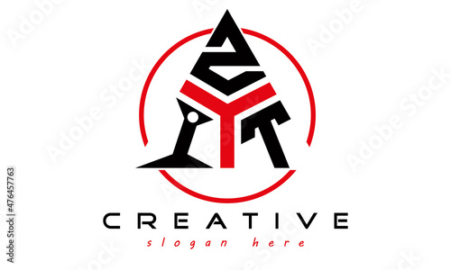 triangle badge with circle IZT letter logo design vector, business logo, icon shape logo, stylish logo template photo