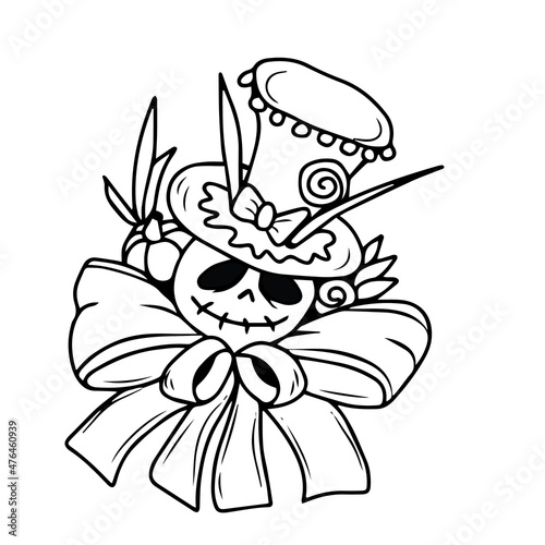 Vector children's design for backgrounds and fabrics, postcards.Funny Halloween party,pumpkin, ghost,skull,broom,bat,voodoo doll,Cauldron,witch hat