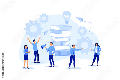 Business concept of vector illustration, little people links of mechanism, business mechanism, abstract background with gears, people are engaged in business promotion, strategy analysis ilustration
