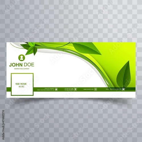 Abstract green leaves wave facebook cover background
