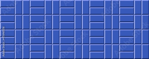 Subway tile seamless pattern. Vector abstract background with geometric shapes. Blue ceramic tile for kitchen or bathroom. Realistic blue wall brick texture in the Parisian metro.
