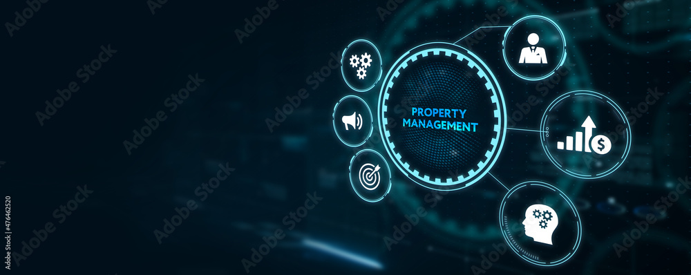 PROPERTY MANAGEMENT inscription, new business concept Business, Technology, Internet and network concept.3d illustration