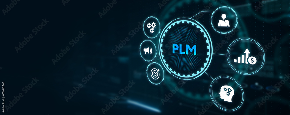 PLM Product lifecycle management system technology concept. Technology, Internet and network concept.3d illustration