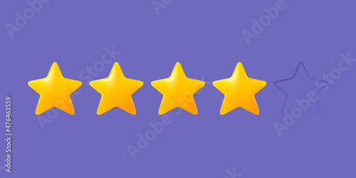 Stars rating vector illustration. 3d stars customer review, quality service. Game rate or score. Customer good feedback concept. Website or smartphone application client feedback.
