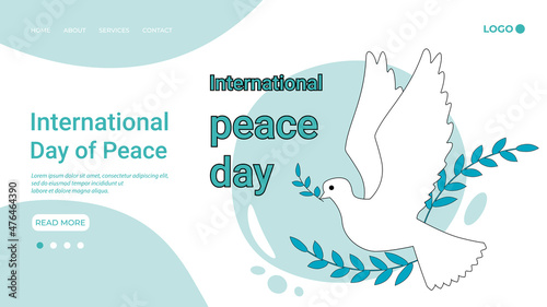 International Day of Peace.A flying pigeon on the background of planet Earth.The concept of saving the environment.An illustration in the style of a green landing page.