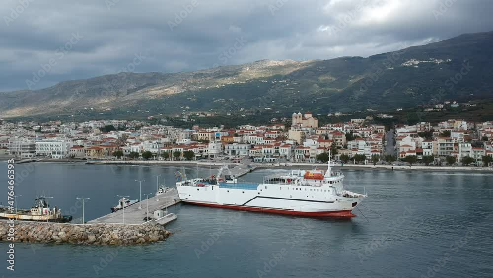 The ferry Porfyrousa Triton Ferries Company docked at the port of Neapolis town (Vatika) in Laconia Greece, maintains the connection between Neapolis and Kythera island The ferry Porfyrousa Triton Ferries Company docked at the port of Neapolis town (Vatika) in Laconia Greece, maintains the connection between Neapolis and Kythera island