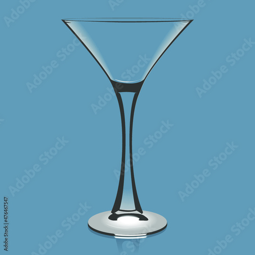 Glass cup martini isolated on a blue background