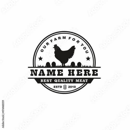 Retro Vintage Farm chicken and eggs Livestock Poultry Emblem Label logo vector design