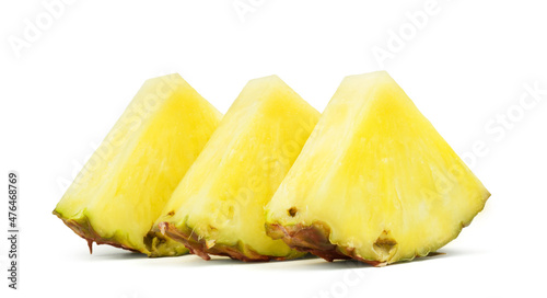 Ripe juicy pineapple slices isolated on a white background. Fresh fruits