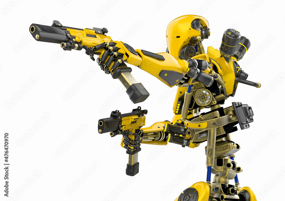 super robot in action with double gun pose super robot in action with double gun pose