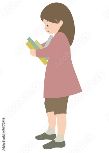 イラスト素材：本を抱える女の子