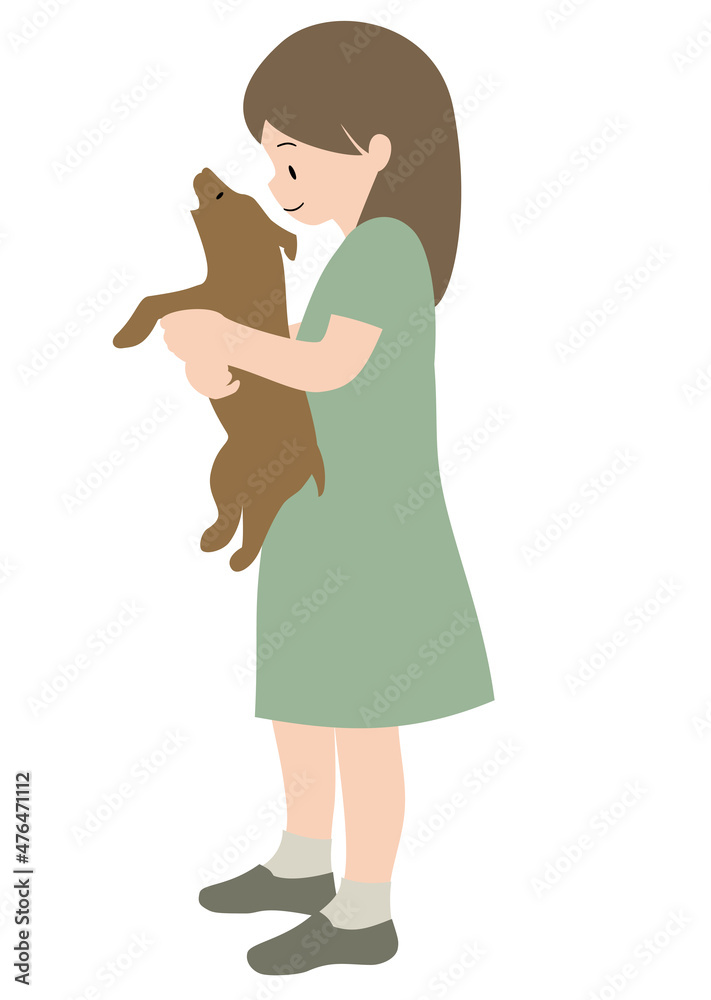 イラスト素材:犬を抱える女の子 イラスト素材:犬を抱える女の子