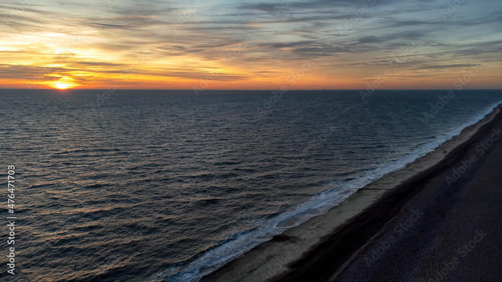 Dawn breaking over the North Sea in Suffolk, UK