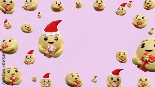 Fototapeta Naklejka Na Ścianę i Meble -  Emoticon Emoji present and giving a present gift box for merry Christmas happy new year or valentine or important festival 3D rendering illustration