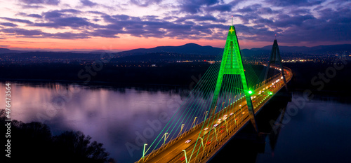 Billede på lærred Megyeri bridge in Christmas lights.