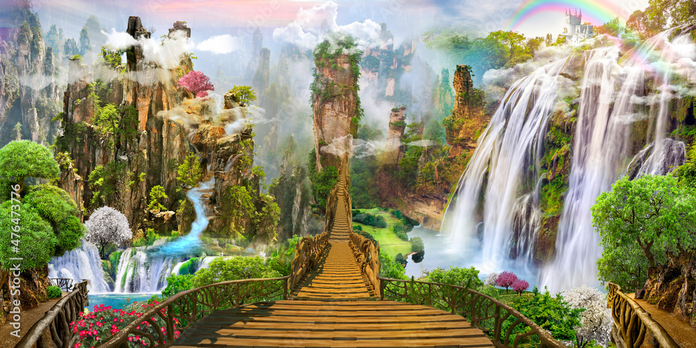 Fototapeta premium Fantasy landscape. fairyland, digital fresco