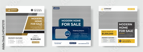 Real Estate Instagram Social Media Post Template. Elegant Real Estate or Home Sale  Promotion, Square flyer design Template. Editable Post Template Social Media Banners.