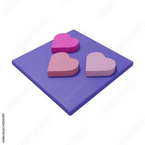 Icon with hearts, 3d rendering.