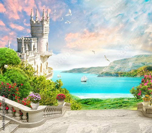 Digital mural. Beautiful view of the castle. Swallow's nest
