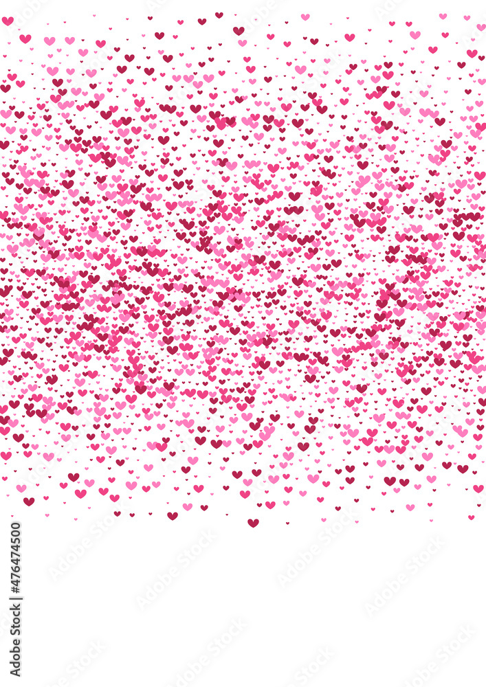 Rose Small Heart Illustration. Purple Valentin Background. Red Confetti Falling. Pink Event Texture. Gift Backdrop.