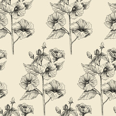 Fototapete Beigefarbene Muster Lavatera Blüten Muster Zartes Design  © Natalia
