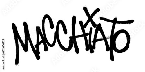 Sprayed macchiato font graffiti with overspray in black over white. Vector illustration.