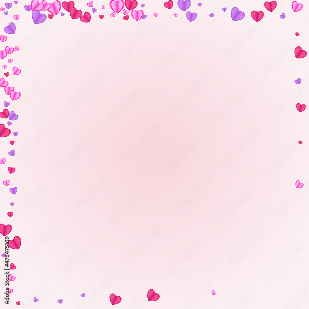 Tender Heart Background Pink Vector. Shape Texture Confetti. Lilac Cute Pattern. Violet Heart February Frame. Red Mother Backdrop.
