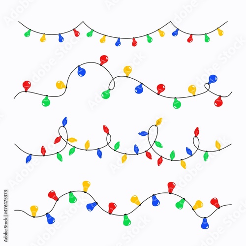 Set of hand drawn flat colorful christmas lights