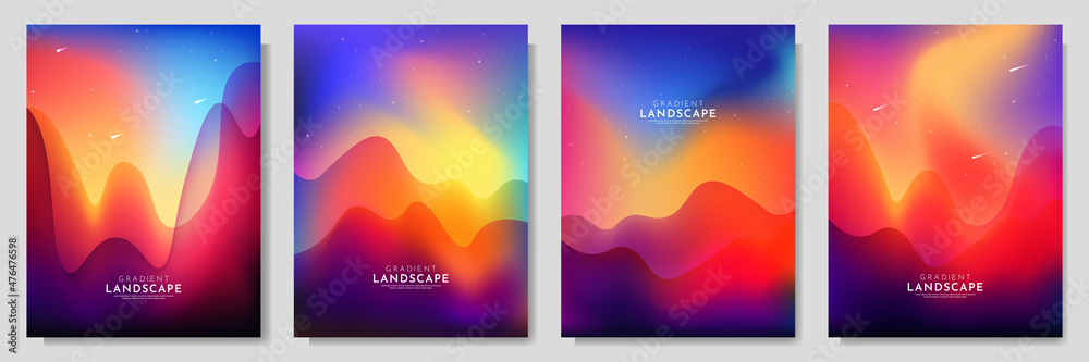 Vector illustration. Blurred minimalist wavy background. Bright gradient color. Futuristic style. Design for poster, book cover, brochure, magazine, layout. Aurora borealis. Colorful night sky - obrazy, fototapety, plakaty 