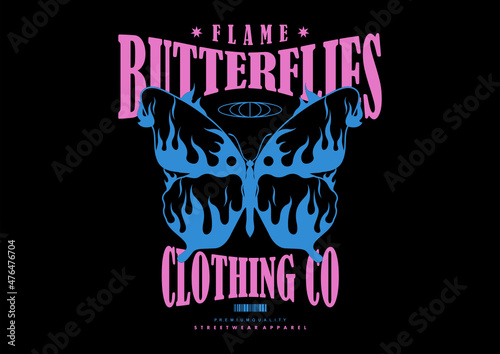 Flame butterfly t shirt design, vector graphic, typographic poster or tshirts street wear and Urban style photo
