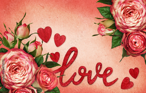Rose flowers and buds in a ...