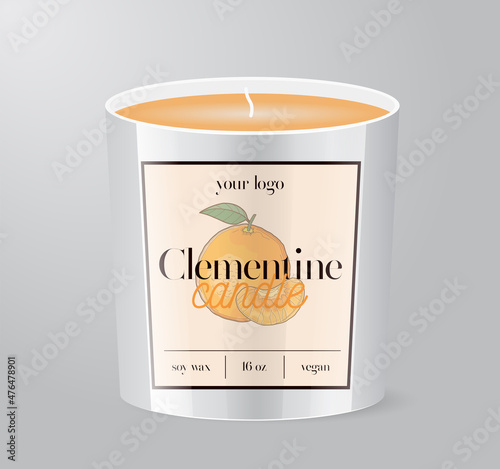 Clementine Candle label template Glass Cup Packaging Isolated