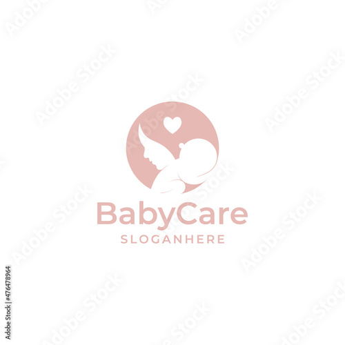 mother and baby logo design vector
